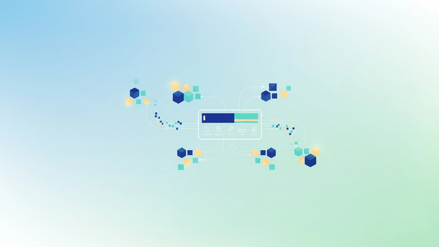 Interconnected geometric shapes with soft gradient fills are arranged in a dynamic composition against negative space, subtly illustrating the structured analysis of trip data in last mile delivery logistics.