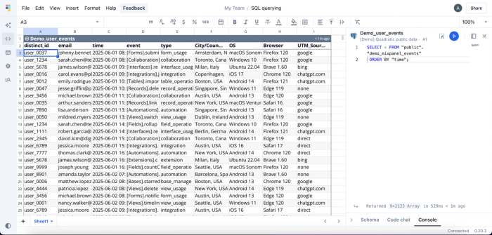 Querying data from a Postgres database in Quadratic.