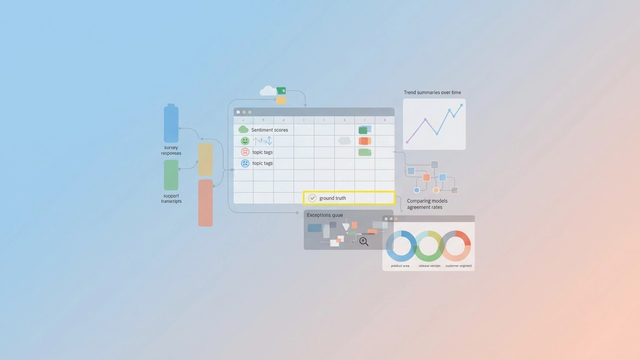 Overlapping translucent geometric forms with subtle data streams flow across a gradient background, illustrating the structured evaluation of customer insights using sentiment analysis software.
