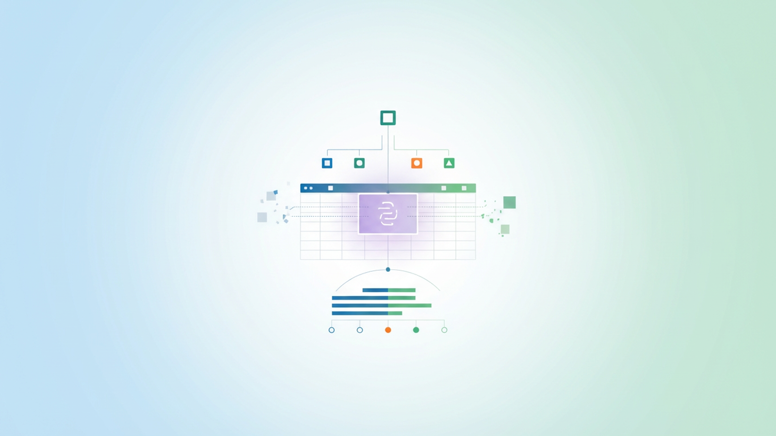 An abstract design features interconnected geometric shapes with soft gradients and subtle data flow lines, illustrating the structured decision-making and hierarchical weighting of an analytic hierarchy process.