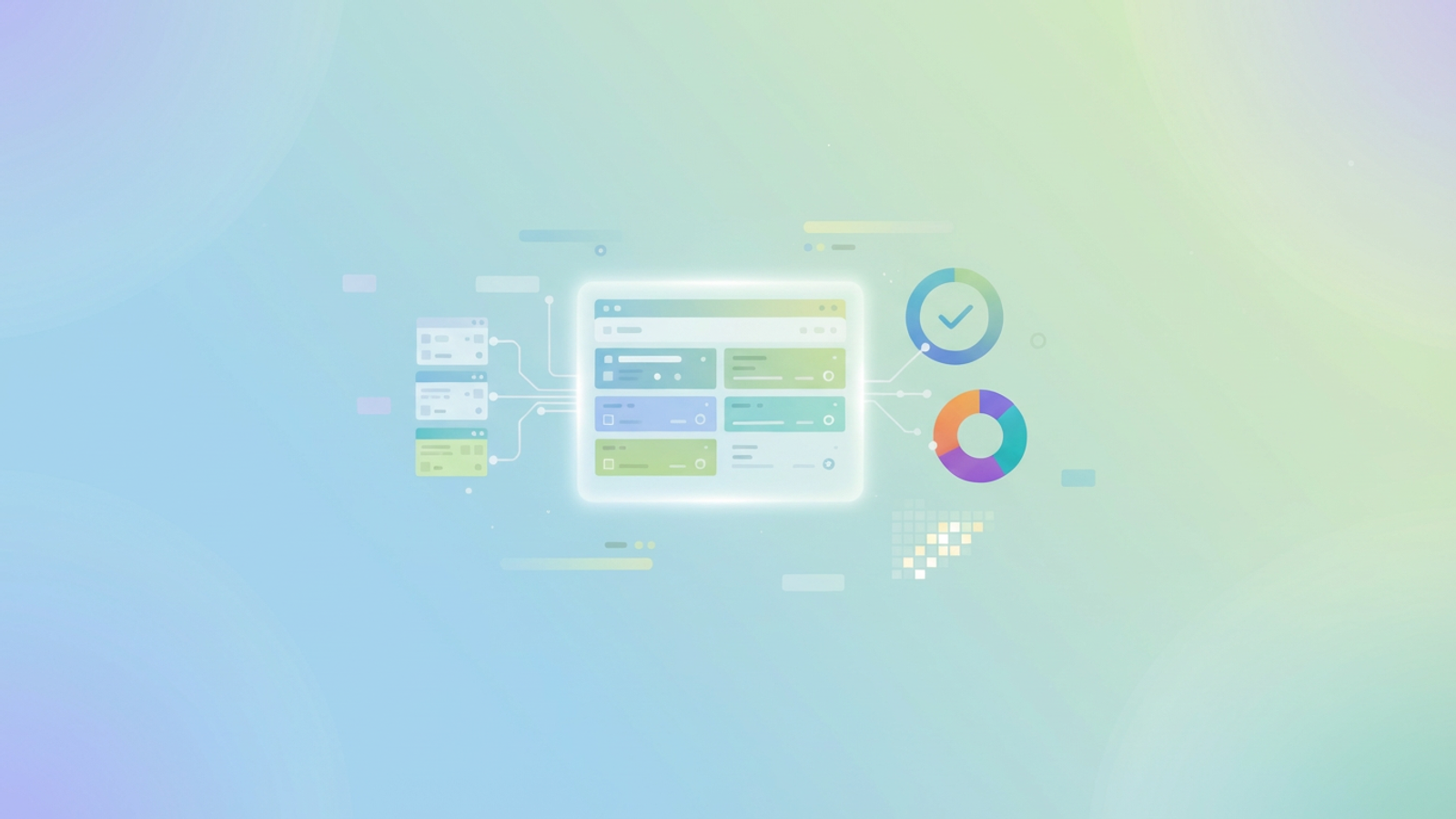 A minimalist abstract daily habit tracker hero features soft gradient geometric shapes, suggesting data flow from multiple distinct elements converging into a central, unified dashboard structure.