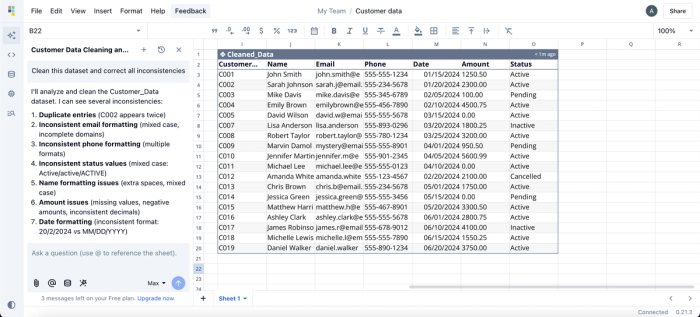 Data analysis AI agent in Quadratic.