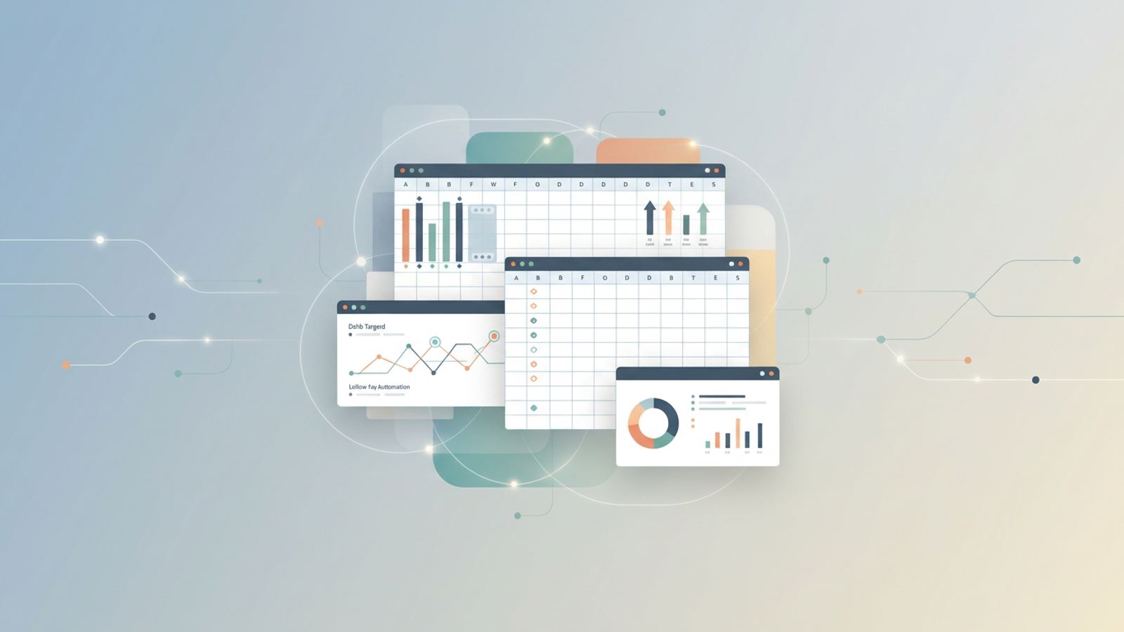 A clean abstract design with layered geometric shapes and soft color gradients, illustrating streamlined data organization and automated insights crucial for effective real estate lead tracking.