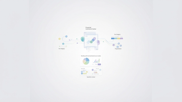 A clean, abstract composition of intersecting geometric shapes and subtle data pathways illustrates the consolidation and organization of financial information within an expense and income tracker, highlighted by soft gradient transitions.