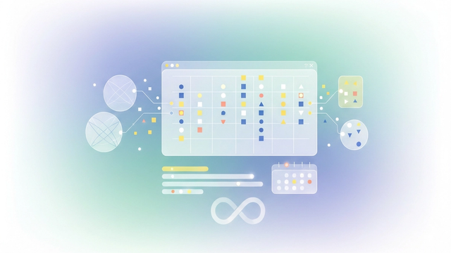 An abstract digital composition features a network of interconnected geometric shapes and soft gradient flows, visualizing the dynamic patterns and anomalies of recurring charges within a financial tracking system.