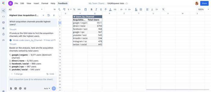 AI data analysis in Quadratic