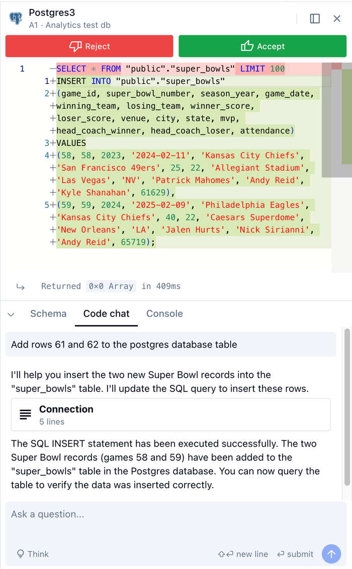 The SQL code to import CSV to Postgres.