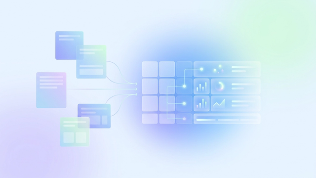A minimalist abstract design featuring soft gradient geometric planes and delicate lines that converge from multiple points into a structured central grid of call center operational metrics.