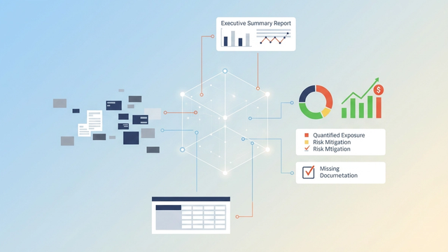 A minimalist abstract composition of interconnected geometric shapes and soft gradient fields illustrates a dynamic system for construction contract review, driving proactive risk mitigation.