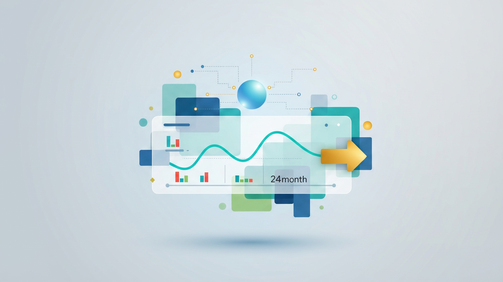 An abstract, modern hero image displays geometric forms in soft gradients, connected by subtle data lines, symbolizing dynamic financial stress tests and scenario modeling for profitability.