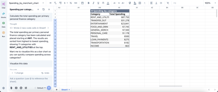 bank account balance spreadsheet in Quadratic