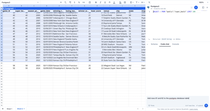 PostgreSQL import CSV from spreadsheet.