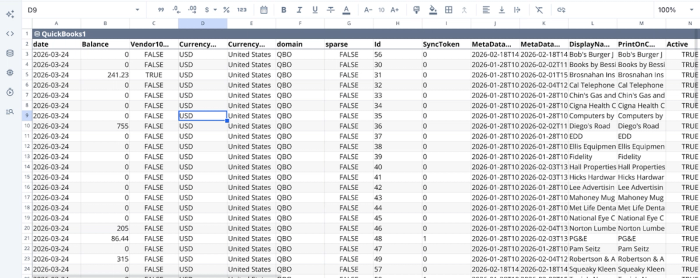 Quickbooks data imported in Quadratic, ai for quickbooks