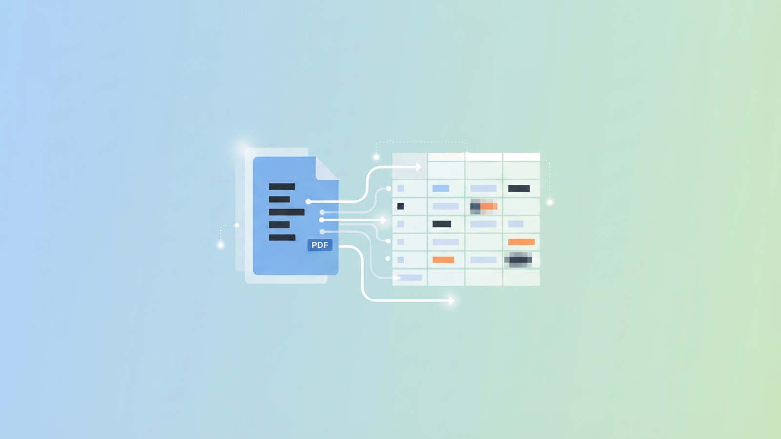 A clean, abstract composition of overlapping geometric forms and subtle data streams in soft gradients depicts the automated extraction and organization of complex document information for accurate client billing.