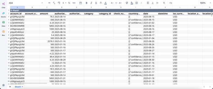 live bank account balance spreadsheet in Quadratic