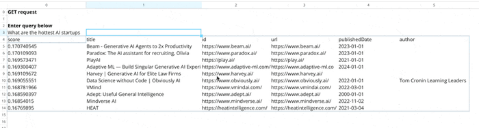 Showcasing AI to analyze data in a spreadsheet.