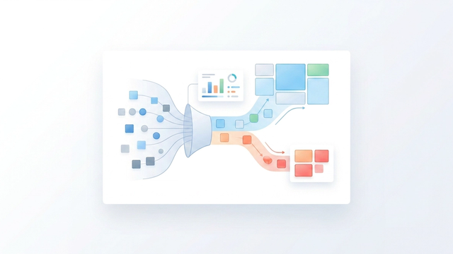 A minimalist, abstract composition of layered geometric grids, soft color-coded gradients, and clean intersecting pathways representing structured data analysis for systematic review on a spacious canvas.