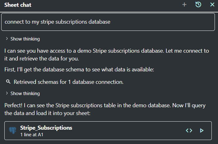 Figure 1. Quadratic AI’s response when asked to connect to a Stripes database.