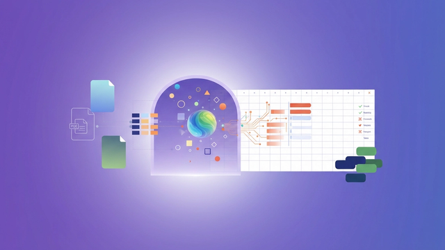 A minimal abstract image with soft gradients and geometric shapes depicts interconnected data streams flowing and organizing financial information for a travel expense report.