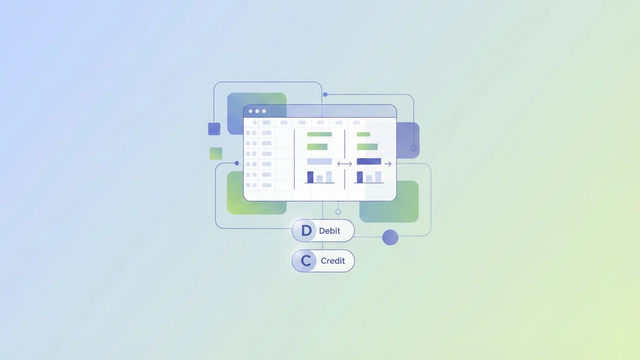 An abstract composition of soft blue and green gradient shapes flows through a transparent, interconnected grid, symbolizing the clear, automated calculations of weighted average process costing.
