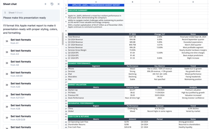 Using AI to apply formatting to the market research report.