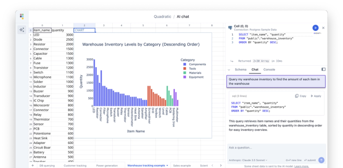 Image of Python code to build a dashboard in Quadratic.