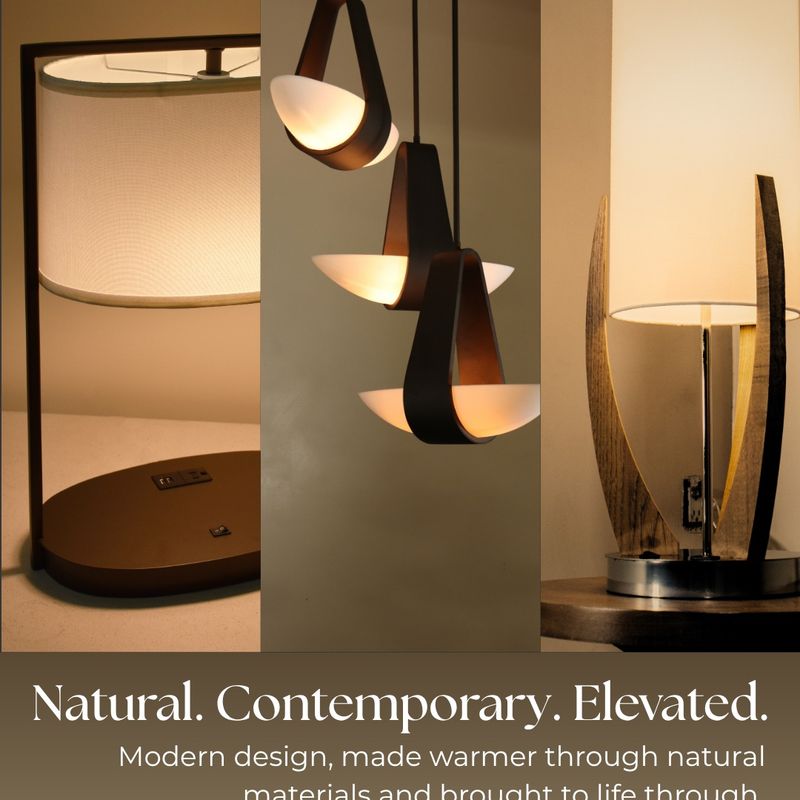 Contemporary design doesn’t need to feel cold.
We blend natural materials like wood, leather, and suede with clean modern forms to create lighting that feel…
