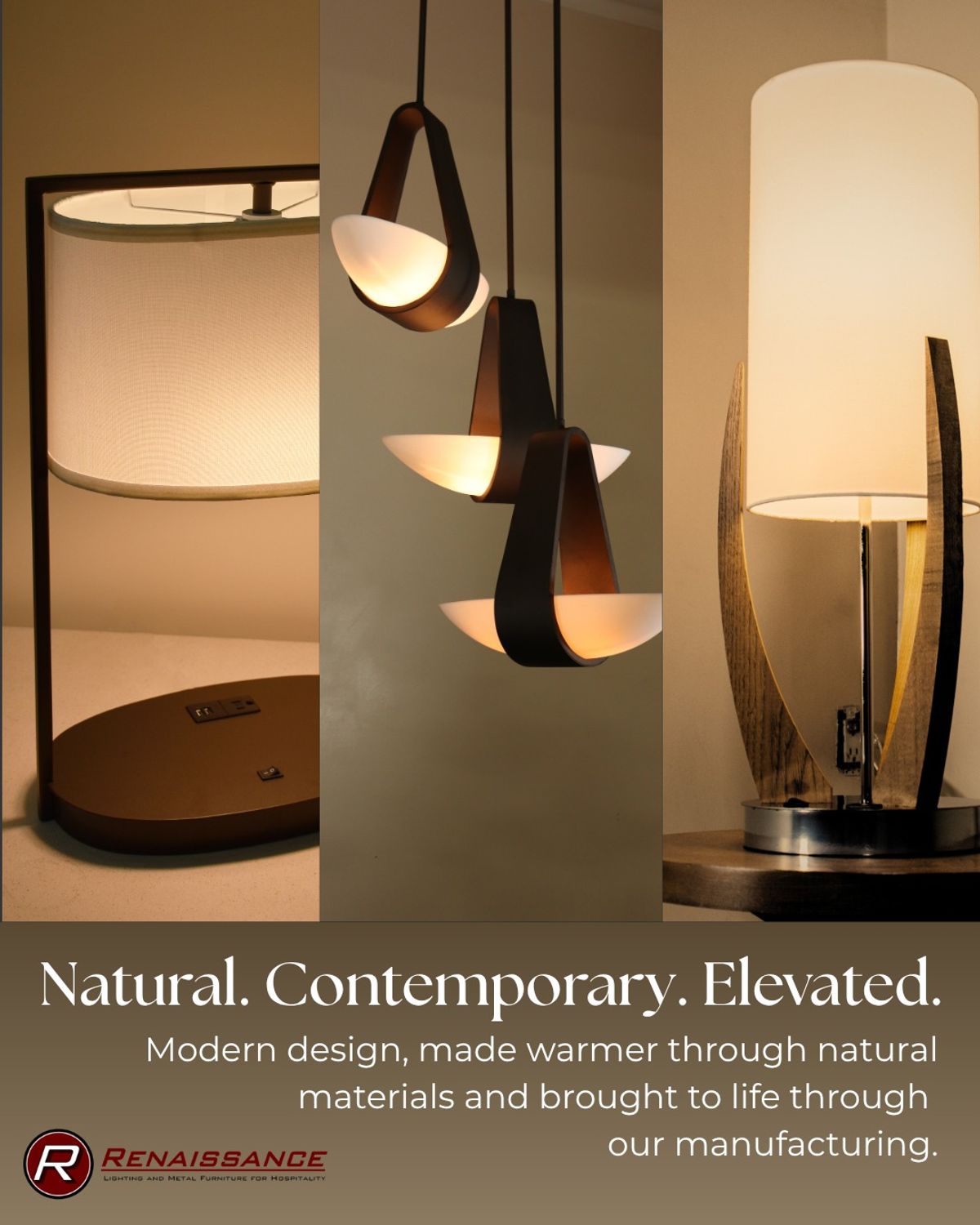 Contemporary design doesn’t need to feel cold.
We blend natural materials like wood, leather, and suede with clean modern forms to create lighting that feel…