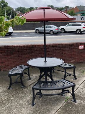CST-1811-ADA 3 & U-1100-1.50 Three Bench Carousel Table with Umbrella