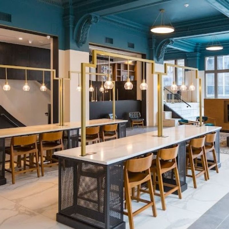 Another great custom table featuring built in outlets, a quartz top and custom lighting. Made in the USA, this is top notch. 

Courtyard by Marriott Cincinna…
