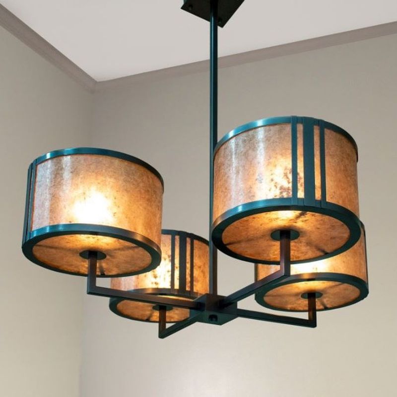 Custom Pendant
RL-3-1387
42” Dia. x 13” H x 43” OAH
Gun Metal Powder Coat Finnish
Silver Mica Panels