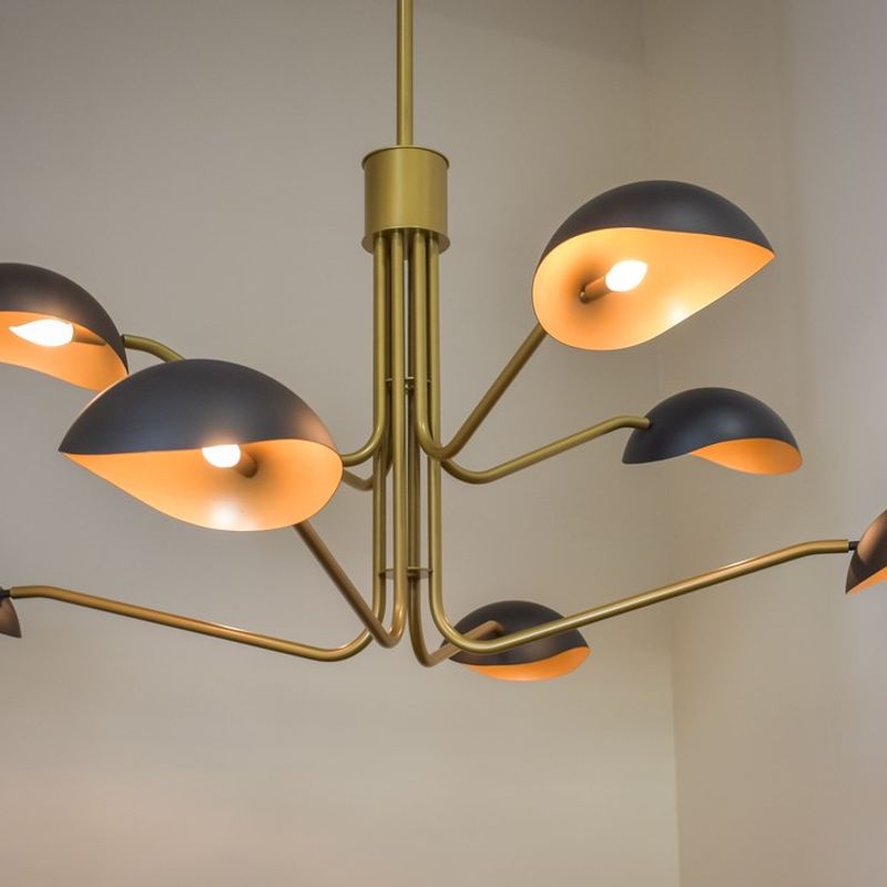Custom Made Chandelier 
Made in the USA

RL-2-0671

72"D x 25"H x 96"OAH
Fixture and Inner Shade: Bright Gold Powder Coat
Outer Shade: Black Star Powder Coat