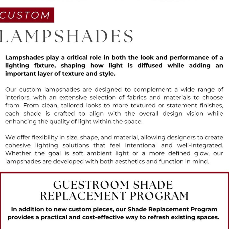 Give Existing Lighting a Fresh Look.
Updating a guestroom doesn't always mean replacing everything. Our Guestroom Shade Replacement Program offers an effici…