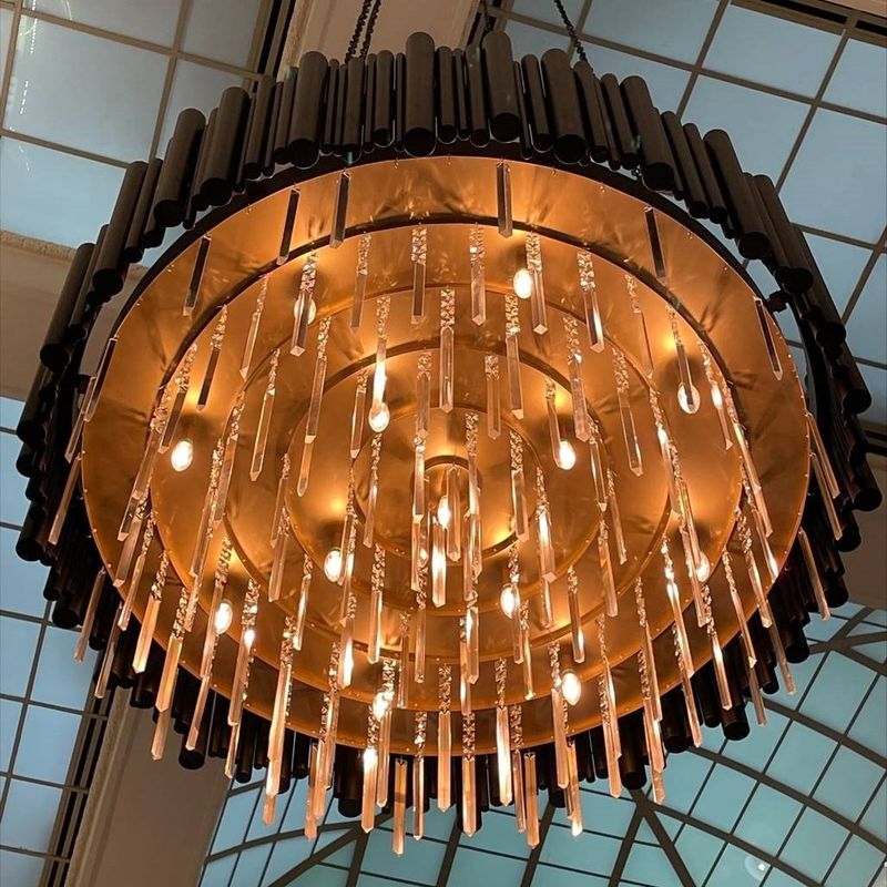 RL-2-0600-CUST-60-X
60” Dia. x 30” H x 18’ OAH
Black Star & Bright Gold Powder Coat 
Decorative Crystal Accents

#RCLFinc #MadeinUSA