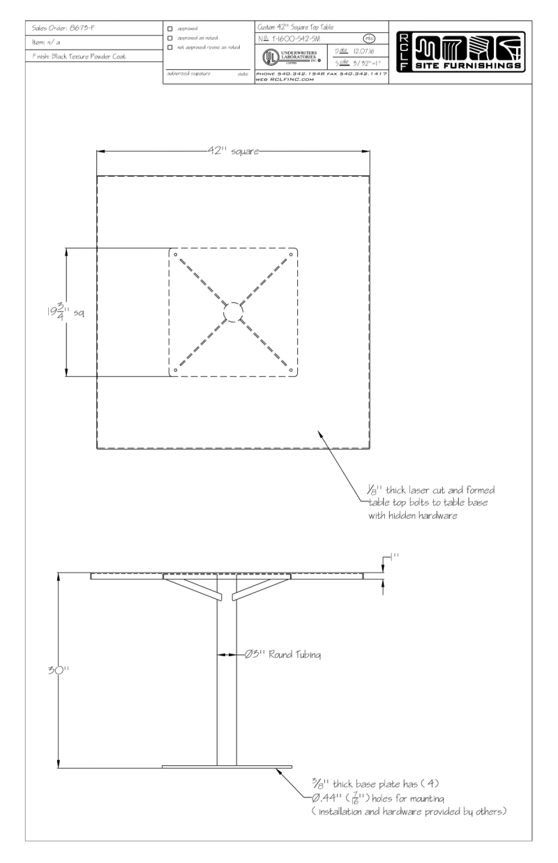 Outdoor Dining Table – 42" Square, Surface Mount