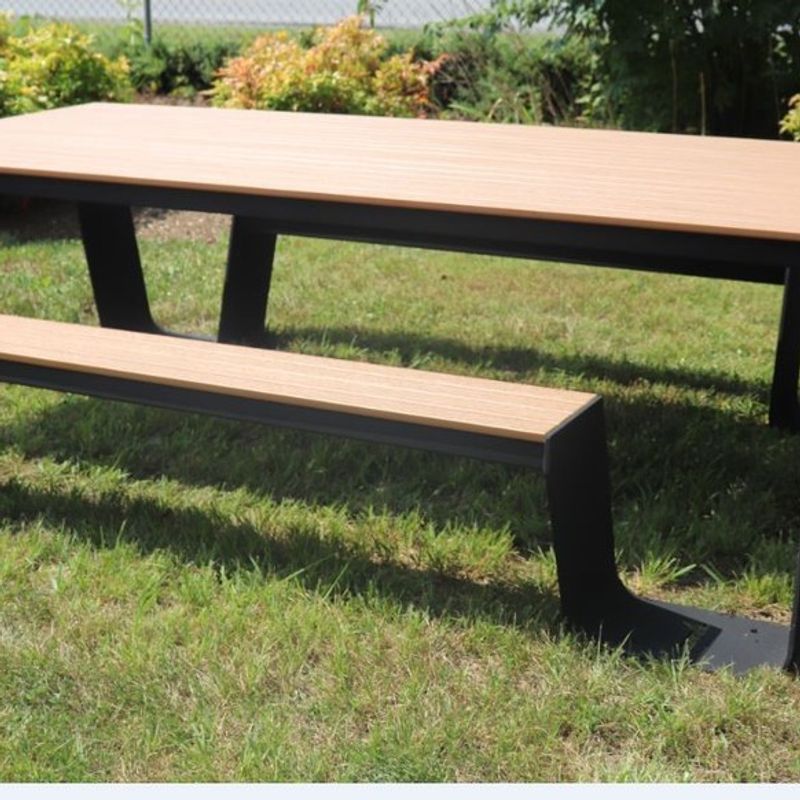 Take a look at this unique picnic table!
Made in the USA
RF-T-0581-8-SM
94.5” L x 64” W x 29” H
RAL-9011 Graphite Black Powder Coat
Toffee Faux Wood