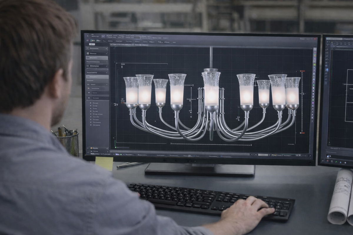 Engineer reviewing chandelier CAD drawings