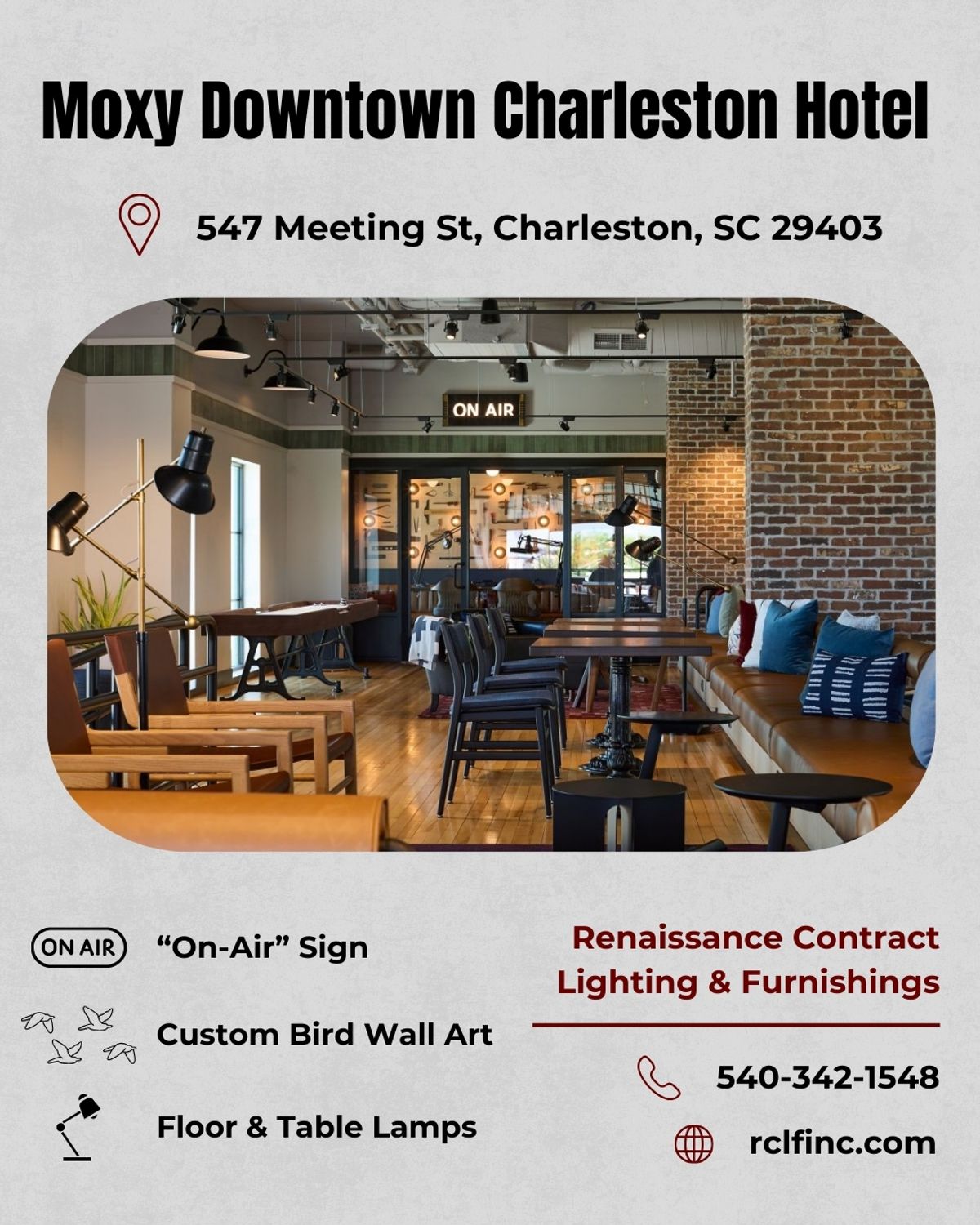 From concept to install, the Moxy Hotel in Downtown Charleston shines with personality—and our lighting and metal wall art helped bring that vision to life.…