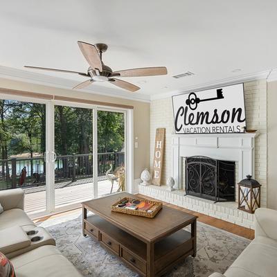 Open living room with views of Lake Hartwell.