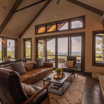 Open layout living area with with mountain views.