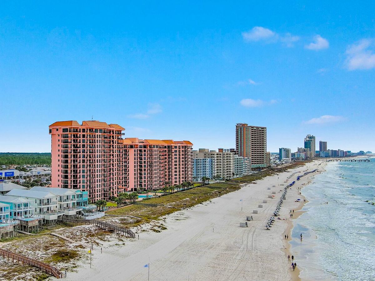 View of Coastline and Vacation Condo Building in Orange Beach Alabama
