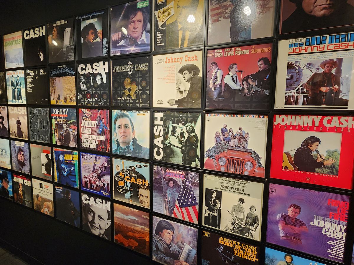 Records on Wall At The Johnny Cash Museum in Nashville, TN