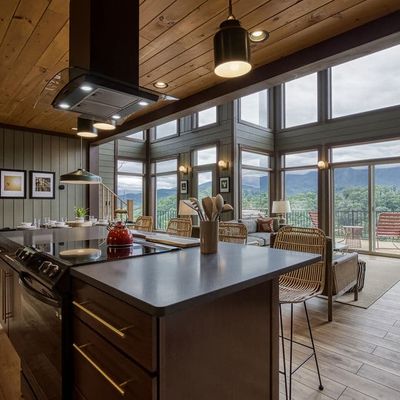 Island in kitchen with view