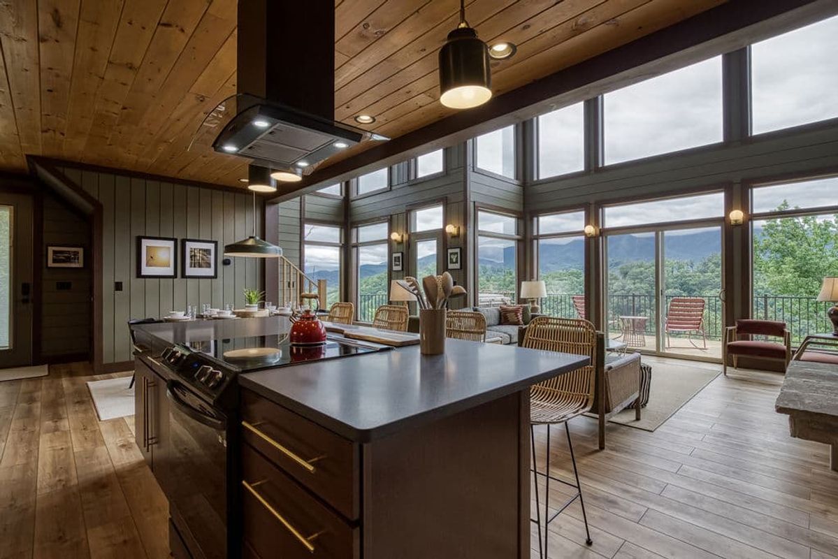 Island in kitchen with view