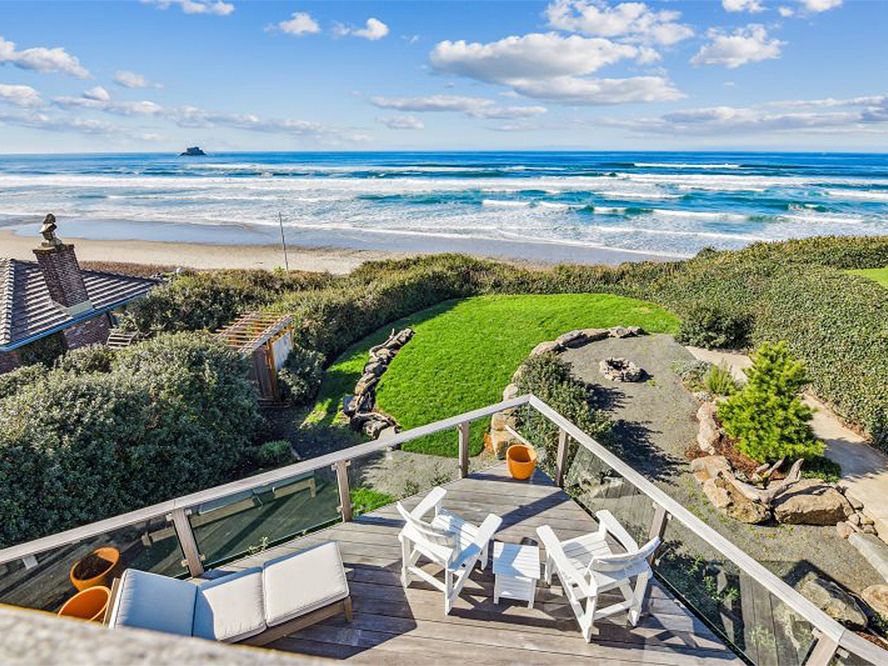 Aerial View of Arch Cape Oregon Vacation Rental Deck Looking Towards the Pacific Ocean