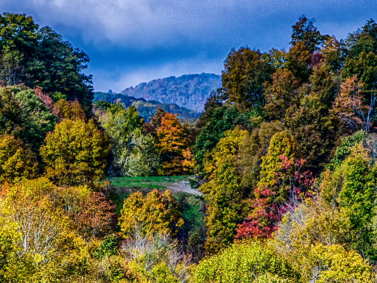 View of the fall colors in the mountains near Boone, NC