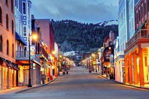 View of Park City Utah Downtown at Night During the Winter