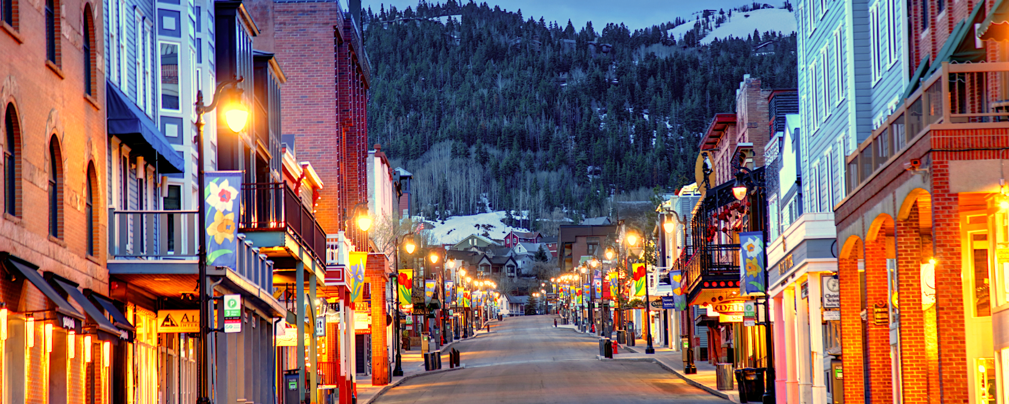 View of Park City Utah Downtown at Night During the Winter