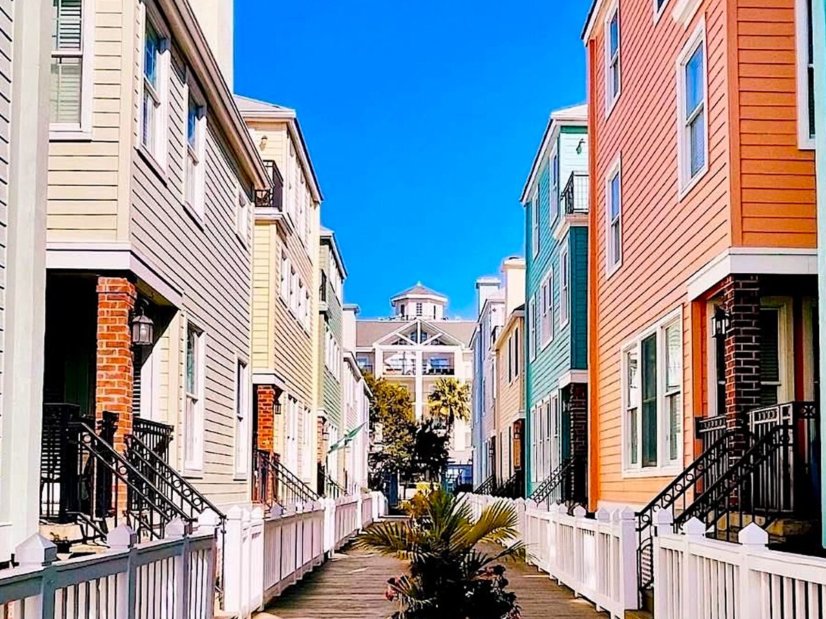 Row of Colorful Rentals and Boardwalk in the Wild Dunes Resort IOP, SC