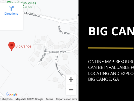 A map of Big Canoe, Georgia with zoom and search button